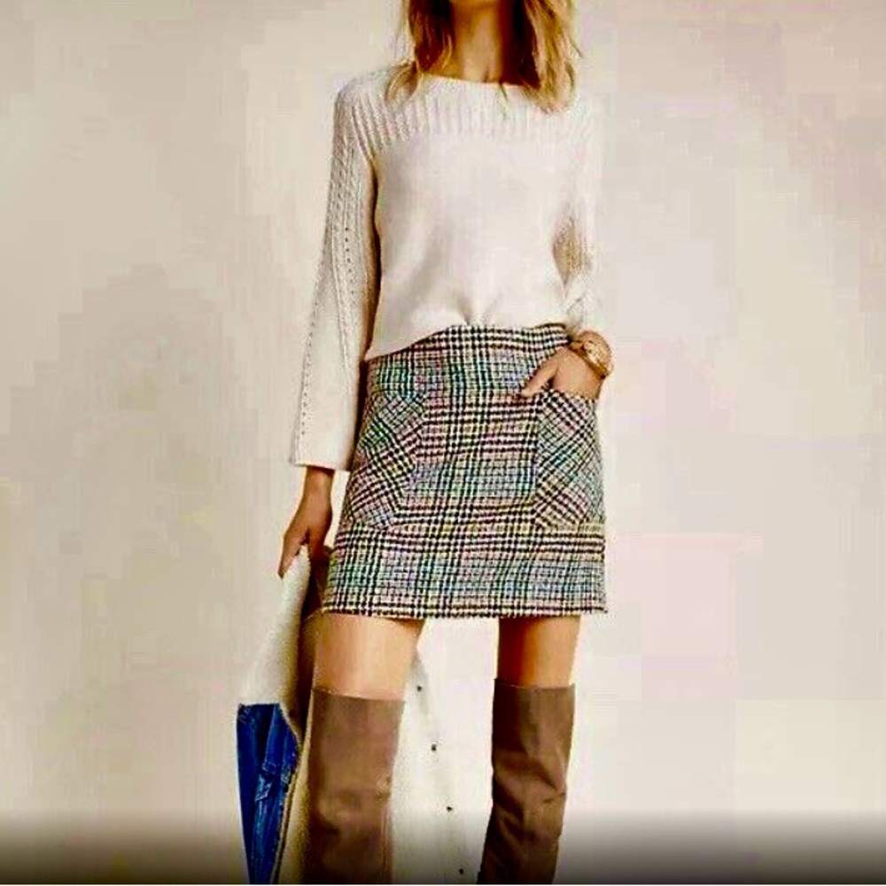Maeve for Anthropologie Bijou Plaid Tweed Mini Skirt